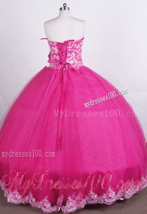 Flower Sweetheart Appliqued Dress for Quinceanera in Hot Pink